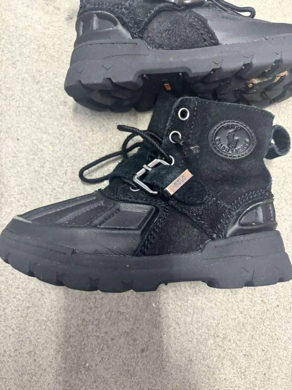 Polo Ralph Lauren Kids Colton Black Suede Rubber Duck Boots Shoes Size 10T